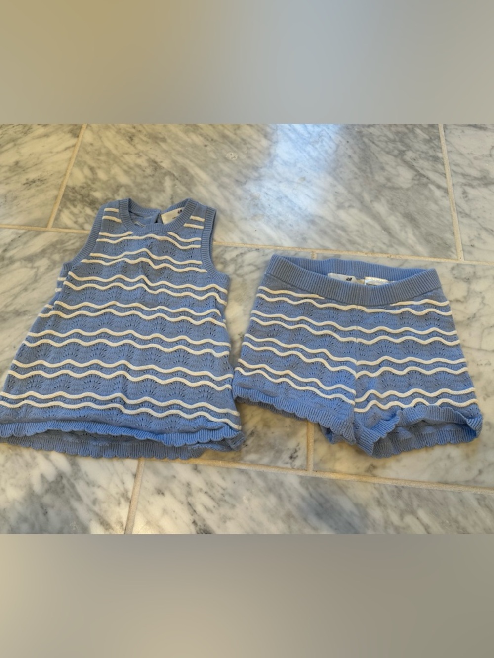 H&M Light Blue & White Wavy Knit Tank Top and Shorts Set